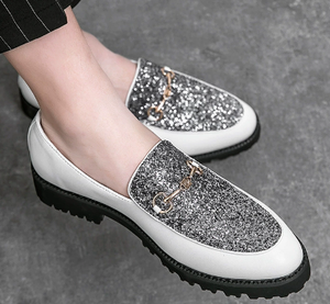 <span class=keywords><strong>Scarpe</strong></span> Eleganti da Uomo alla Moda con Tacco a Blocco, Blu, Oro, Nero, Bianco con Glitter, Mocassini Casual Eleganti, Taglie 38-44 - Product Image 2