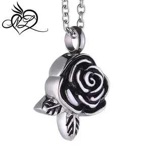 Personalized Stainless Steel Silver Rose Flower Ashes Keepsake Necklace Cremation Urns for Adult Ashes Charming Memorial Jewelry