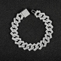 Collier chaîne cubaine losange 15 mm avec pendentif lettre personnalisable, entièrement pavé de strass, style hip-hop, bijoux unisexe