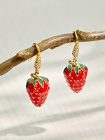 Boucles d'oreilles Fraise en Zircon 5A, Acier Inoxydable 316L, Plaqué Or 18K PVD, Étanche, Anti-ternissement, Élégantes, Vente en Gros Direct Usine