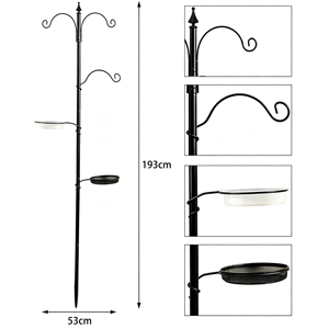 <strong>Bird</strong> Feeding Station Kit Metal Multi <strong>Feeder</strong> Hanging Stand W53xH193cm Black Rounded <strong>Pole</strong> <strong>for</strong> Outdoor Garden - Product Image 3