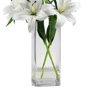 Modern stil şeffaf kare çiçek vazo cam vazo altın trim düğün avrupa ve amerikan tarzı masa vazo