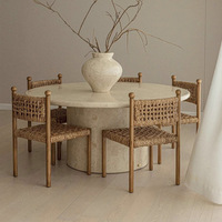 Chaise de salle à manger sans accoudoirs en bois massif de style français avec dossier en corde, non pliable, pour la maison, les restaurants, les hôtels et les cafés