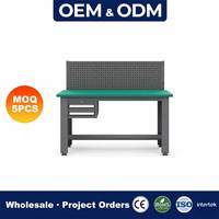 Banc de travail en acier robuste avec panneau perforé, deux tiroirs verrouillables, table à outils pour garage industriel, atelier, fabricant OEM ODM sur mesure