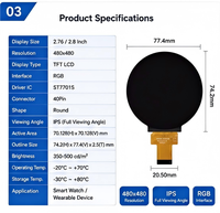 Écran LCD rond de 2,8 pouces 480x480 IPS, module TFT circulaire ST7701S 40 broches RGB pour bouton rotatif intelligent, contrôleur HMI domestique