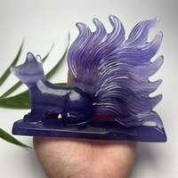 Vente en gros de sculptures d'animaux en cristal naturel, fluorite violette, renard à neuf queues