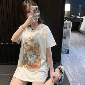 Camiseta <span class=keywords><strong>de</strong></span> manga corta <span class=keywords><strong>de</strong></span> <span class=keywords><strong>Sailor</strong></span> <span class=keywords><strong>Moon</strong></span> para mujer, top holgado <span class=keywords><strong>de</strong></span> cuello redondo, 100% algodón - Product Image 1