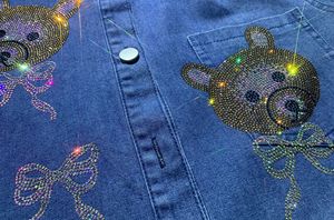 GX-completo in Denim di grandi dimensioni <span class=keywords><strong>con</strong></span> camicia a maniche corte di strass, pantaloni larghi larghi <span class=keywords><strong>con</strong></span> <span class=keywords><strong>elastico</strong></span> in vita, Set in due pezzi - Product Image 3