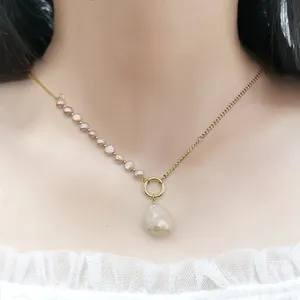 Collier à perles baroques en or 18K de haute qualité, chaîne avec pendentif en or véritable, bijoux fins, nouvelle collection 2020