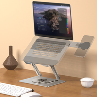 Support d'ordinateur portable ergonomique de bureau avec station d'extension, support d'ordinateur portable réglable à 360° avec support magnétique pour téléphone