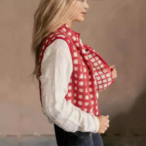 Chaleco sin Mangas con Cuello Mao de Felpa a Cuadros Vintage, Nuevo Otoño Invierno 2025, para Mujer, en Existencia - Product Image 3