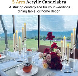 Masa kristal için 5 Arms akrilik dekoratif şamdan LED mumlar ile düğün için mumluk parti dekor şamdanlar tutucu - Product Image 6