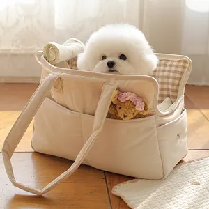 portátil para mascotas perro bolsa de hombro Suppliers-Bolsa de pañales coreana para perros pequeños, bandolera portátil y transpirable para llevar gatos y perros pequeños