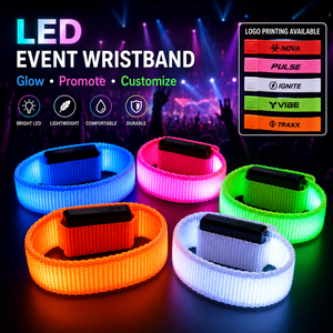 USB <b>Rechargeable</b> <b>LED</b> <b>Light</b> Bracelet With Soft Nylon Strap Glow Wristband For Team Building Outdoor Events - Product Image 1