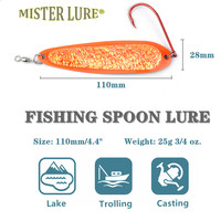 Leurre Cuillère MISTER LURE 110mm 25g Certifié RoHS, Leurre de Pêche en Métal pour la Pêche à la Traîne en Eau Salée, Leurre Artificiel Courbé