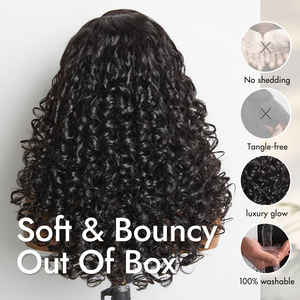 Vente en gros 210% densité boucles rebondissantes perruques sans colle cheveux humains 5x5 fermeture en dentelle prédécoupée dentelle couches bouclés perruque cheveux indiens bruts - Product Image 3
