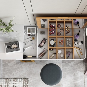 Meuble de chambre à coucher moderne avec cadre en acier inoxydable doré brillant, coiffeuse avec miroir - Product Image 4