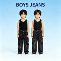 Jean cargo YQ368 taille 20-30 pour garçons, 6,5 $, multi-poches, denim délavé, pantalon décontracté ample et droit pour enfants