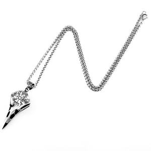 Collar con Colgante Yunnique de Acero Inoxidable, Calavera de Cuervo, Brújula Vikinga Vegvisir Grabada, Estilo Vintage, Hipoalergénico y Duradero - Product Image 4