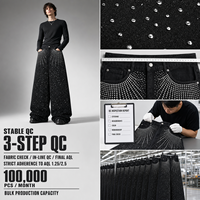 Jeans baggy pour homme personnalisés avec strass, pantalon en denim noir à jambes larges entièrement orné, fabricants de marques privées