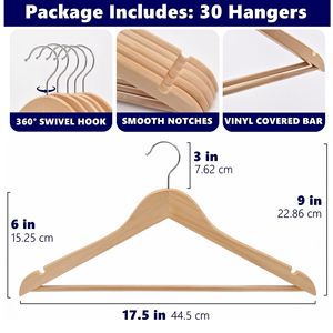 Perchas <span class=keywords><strong>de</strong></span> Madera <span class=keywords><strong>de</strong></span> Lujo, Perchas para Trajes y Abrigos <span class=keywords><strong>de</strong></span> Madera Natural con Barra Antideslizante para Pantalones, Gancho Giratorio <span class=keywords><strong>de</strong></span> 360°, Acero Inoxidable, para Tiendas <span class=keywords><strong>de</strong></span> <span class=keywords><strong>Ropa</strong></span> - Product Image 2