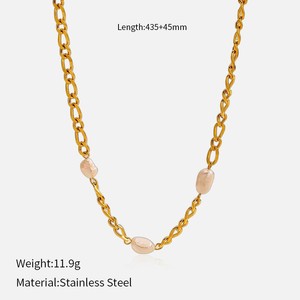 Collar de <span class=keywords><strong>cadena</strong></span> <span class=keywords><strong>cubana</strong></span> chapado <span class=keywords><strong>en</strong></span> <span class=keywords><strong>oro</strong></span> de lujo ligero francés, versátil y apilable, para mujer, de acero inoxidable - Product Image 4