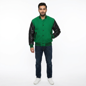 Wholesale 2025 <b>Top</b> Design Solid Plain Sports Jacket Stand Collar Ribbed Cuff Hem Custom Varsity Jacket Featuring Front Logo - Product Image 1
