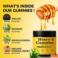 Gummies au miel sans sucre pour hommes, avec Shilajit pur, Ashwagandha et mousse de mer, sans OGM, sans gluten, complément alimentaire, 60 unités