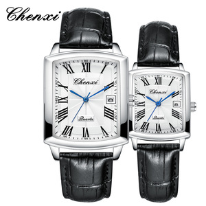 Reloj informal para parejas, reloj de cuarzo marca <span class=keywords><strong>Dawn</strong></span> con calendario, diseño cuadrado minimalista para hombres y mujeres, correa de cuero - Product Image 1