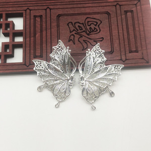 Pendentif papillon en filigrane creux en cuivre pur, plaqué or et argent, matériau pour accessoires de cheveux, pour pinces à cheveux - Product Image 4