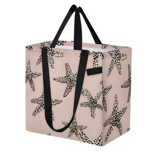 Pink Starfish Pattern <b>Canvas</b> Beach Tote <b>Bag</b> Custom <b>Large</b> Custom Shoulder <b>Bag</b> with Black Handles for Beach Shopping - Product Image 2