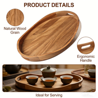 Plateau de service ovale en bois massif avec poignée, grain de bois naturel, plateau alimentaire sans danger pour la cuisine, la maison, le restaurant, la vaisselle d'hôtel