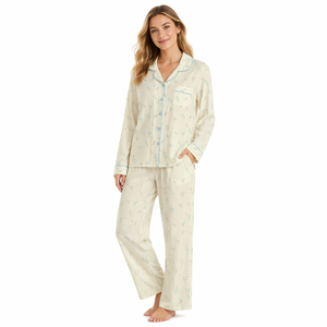 <span class=keywords><strong>Pigiama</strong></span> da <span class=keywords><strong>Donna</strong></span> in <span class=keywords><strong>Cotone</strong></span> Stile Rustico, Maniche Lunghe, Termico, con Chiusura Elastica in Vita per Primavera e Autunno - Product Image 2
