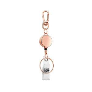 ID round 2.5cm zinc alloy easy-pull buckle retractable metal pull <b>cord</b> anti-loss keychain ID card buckle in stock - Product Image 5