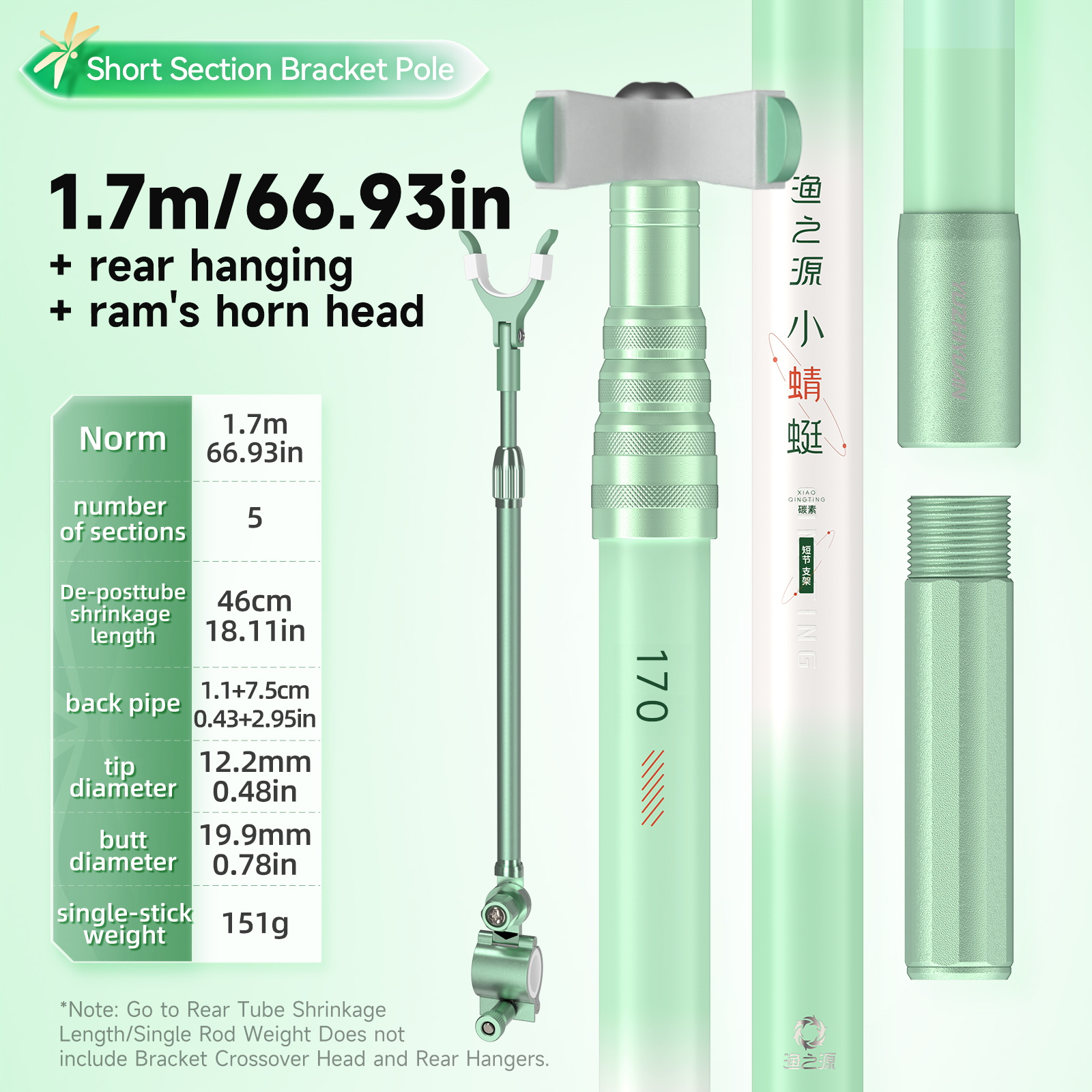 1.7M Rod Rest  All-Metal Rod Rest Head  All-Metal Rear Support