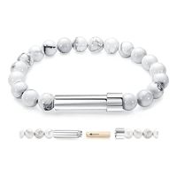 Bracelet en perles de pierre naturelle agate œil de tigre avec tube en acier inoxydable, message personnalisé, bracelet à perles réglable