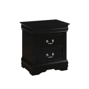 Louis Philippe Black Finish Nightstand With Two <b>Drawers</b> And Silver Handles <b>For</b> Bedroom <b>Storage</b> - Product Image 3