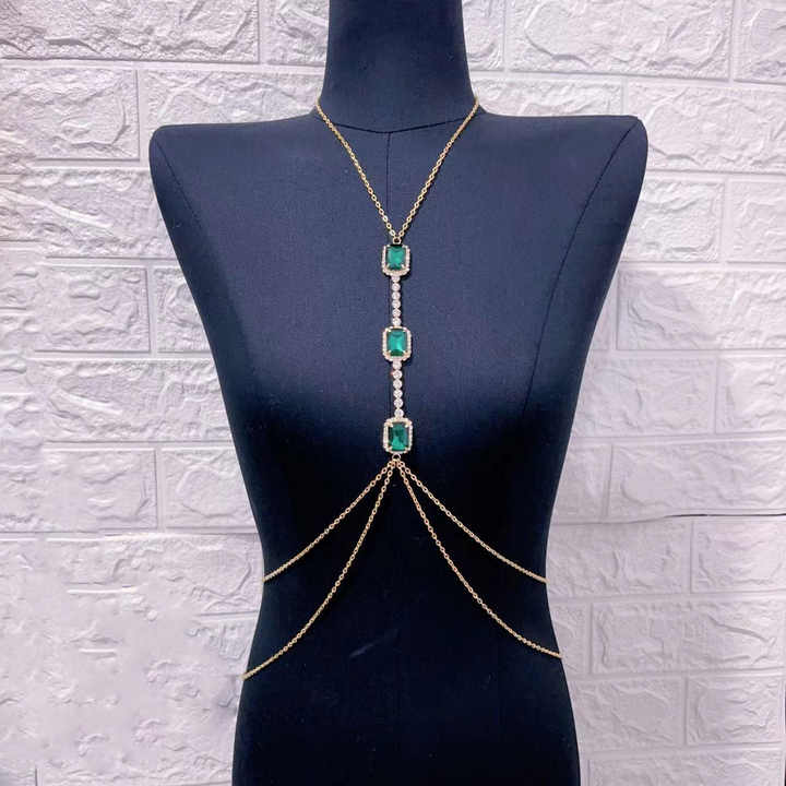 Chest Chain Hot Sale Body Chain Green square Crystal Sexy Chest Chain Accessories ...