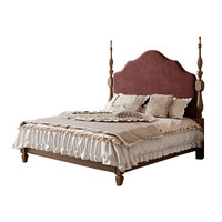 Lit double en bois massif de style antique français Paris 1,8 m, dossier haut, colonne romaine noire américaine, lit de princesse