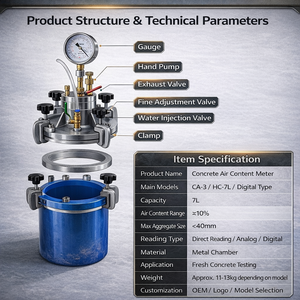 Beton Hava İçeriği Test Cihazı 7L Basınç Tipi Hava Ölçer, İnşaat Malzemesi Testi için - Product Image 6