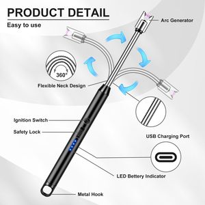 Fabricant directement affichage de puissance promotionnel coupe-vent double interrupteur anti-faux contact Usb Arc Briquets pour barbecue - Product Image 3