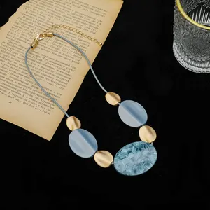TongLing Necklace Original stone round piece blue elegant fashion handmade men's and women's pendant necklace