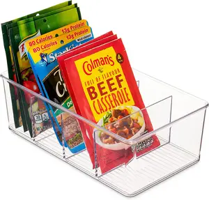 Storage Bins with Dividers Clear Plastic Organizer Store Tea Bags Drink Packet Display Containers for Kitchen Pantry