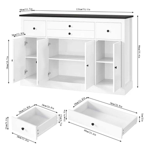 Buffet contemporain en bois blanc avec tiroirs et portes, rangement modulaire multifonctionnel pour cuisine et salles à manger - Product Image 5