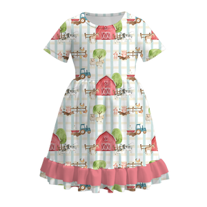 Bebé niños niño niña verano granja moda leche orgánica seda caballo Chook estampado vestido con volantes listo para enviar venta al por mayor personalizado - Product Image 6