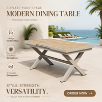 Table de jardin extensible directement de l'usine, table de patio télescopique moderne en aluminium, mobilier de salle à manger en bois plastique résistant aux intempéries
