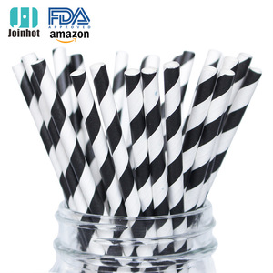 Black Striped <b>Paper</b> Straws 19.5cm Disposable <b>Biodegradable</b> Eco Friendly Party Cocktail Straws - Product Image 3