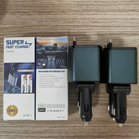 Station de charge rapide pour téléphone, chargeur 4 en 1 avec écran LED numérique, 2 câbles rétractables, type C, chargeur de voiture portable pour téléphone portable