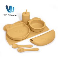 Vaisselle en Silicone sans Bpa, assiette à bavoir pour bébé, bol cuillère tasse à collation ensemble d'alimentation en Silicone pour bébé