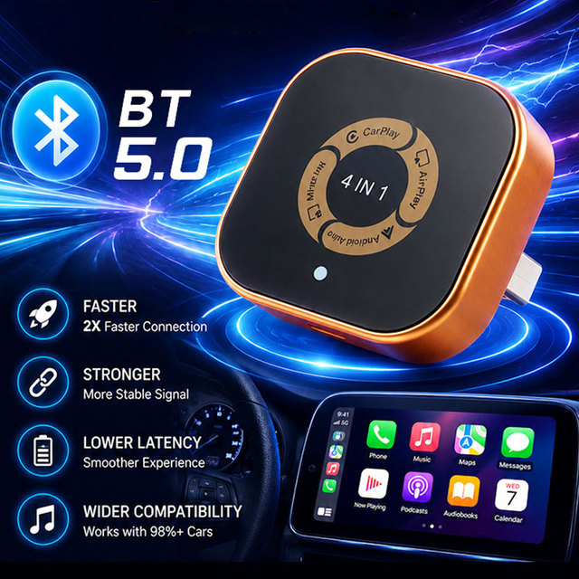 Wireless CarPlay Dongle for Factory Wired CarPlay Android Auto Bluetooth 5.0 Fast Auto Connect USB Adapter